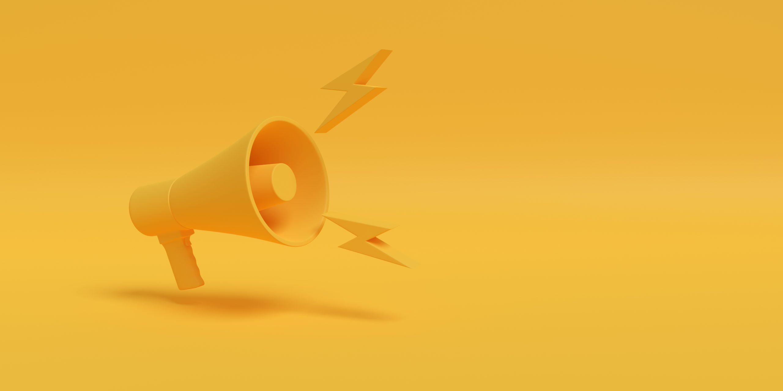 Megaphone on yellow background. 3d illustration.